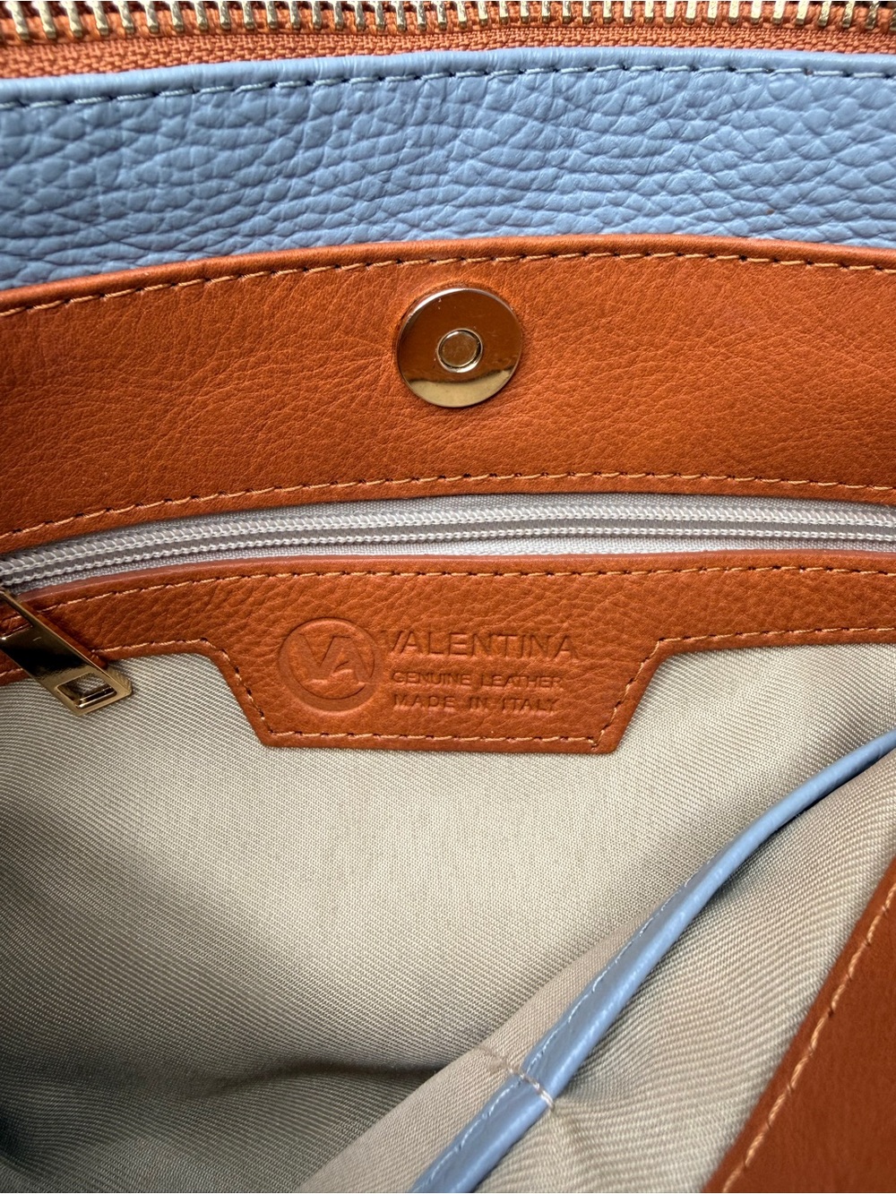 VALENTINA Made In Italy Pebbled Leather Multi Entry Crossbody Blue MSRP $199.99 - Picture 7 of 8
